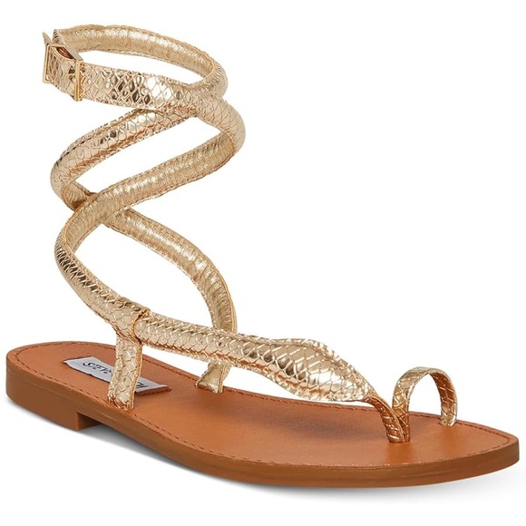 Steve Madden Metallic Gold Snake Wrap Sandals - Picture 1 of 5
